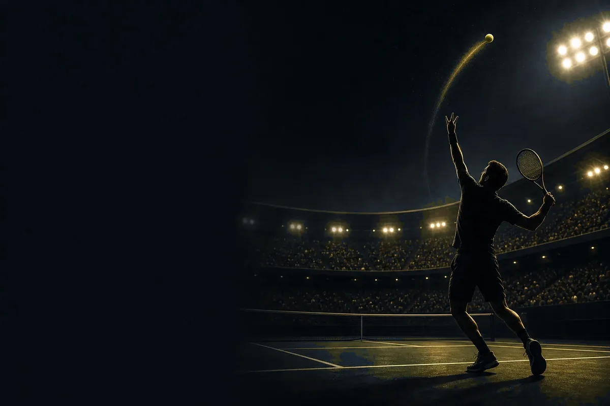 Oltinbet tennis garovlari uchun kortdagi tennis o'yini tasviri